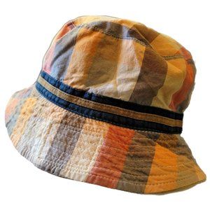 Oshkosh Bucket Fishing Hat Tan and Blue Plaid Reversible Girls Summer JJ978